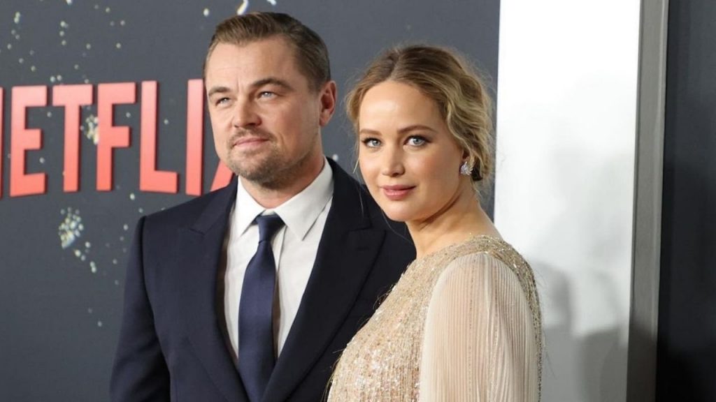 Jennifer Lawrence (in dolce attesa) e Leonardo DiCaprio alla premiere di "Don't look up"