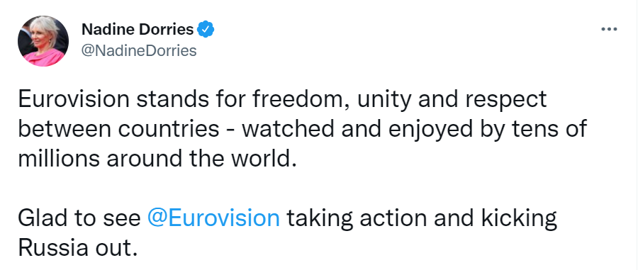 Twitt Nadine Dorries a proposito dell'Eurovision Song Contest