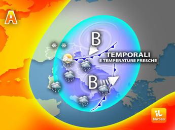 Maltempo non molla, ancora temporali e temperature sotto la media: ecco dove, mappa meteo