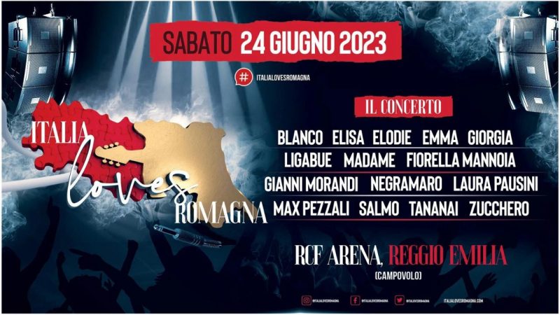 Italia Loves Romagna, il cast del concerto per le popolazioni colpite dall’alluvione