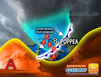 Meteo oggi Italia, maltempo con ciclone Poppea e crollo temperature